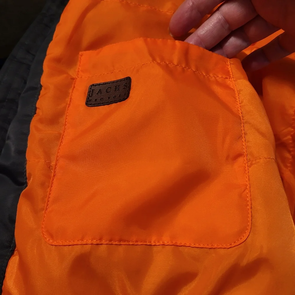 Jachs Olive Green Eli Bomber Jacket with Gray Hood And Orange Accents - Size L
